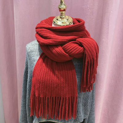 Winter Versatile Thickened Wool Scarf for Women – Soft Warm Tassel Shawl