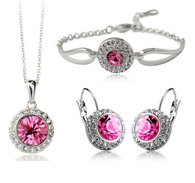 Korean Style Jewelry Set – Elegant Diamond Alloy Necklace & Earrings
