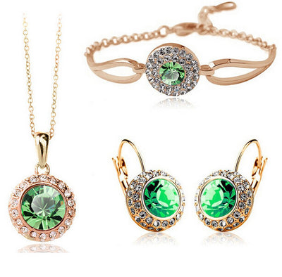 Korean Style Jewelry Set – Elegant Diamond Alloy Necklace & Earrings