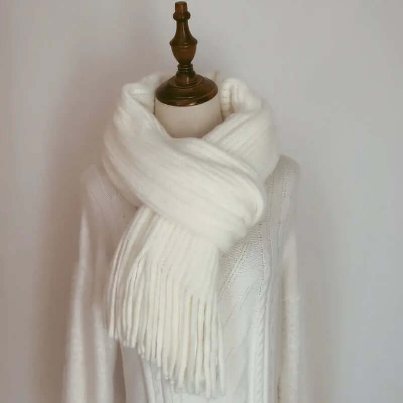 Winter Versatile Thickened Wool Scarf for Women – Soft Warm Tassel Shawl