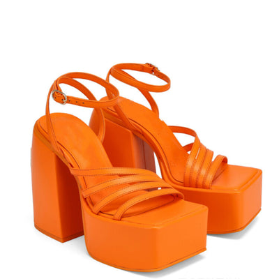 👠 Square Toe Platform Chunky High Heel Sandals