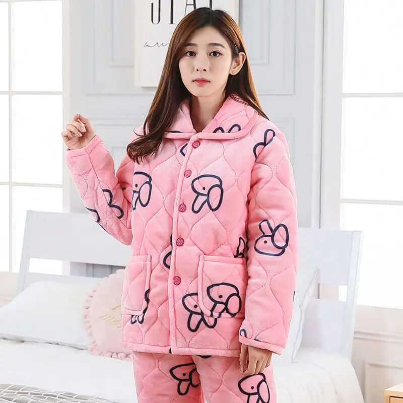 Winter Pajama Set Women – Thick 3-Layer Sleepwear