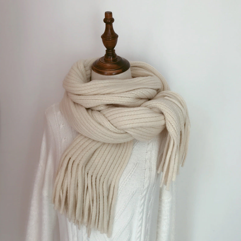 Winter Versatile Thickened Wool Scarf for Women – Soft Warm Tassel Shawl