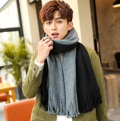 🧵 Men’s Color-Block Wool Scarf – Stylish & Warm