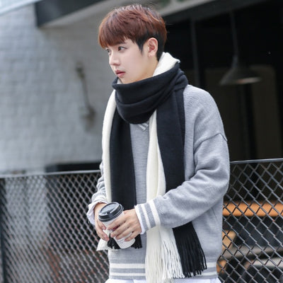 🧵 Men’s Color-Block Wool Scarf – Stylish & Warm