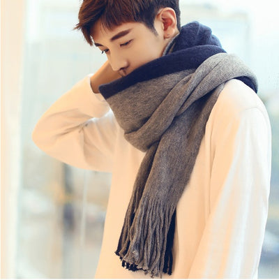 🧵 Men’s Color-Block Wool Scarf – Stylish & Warm