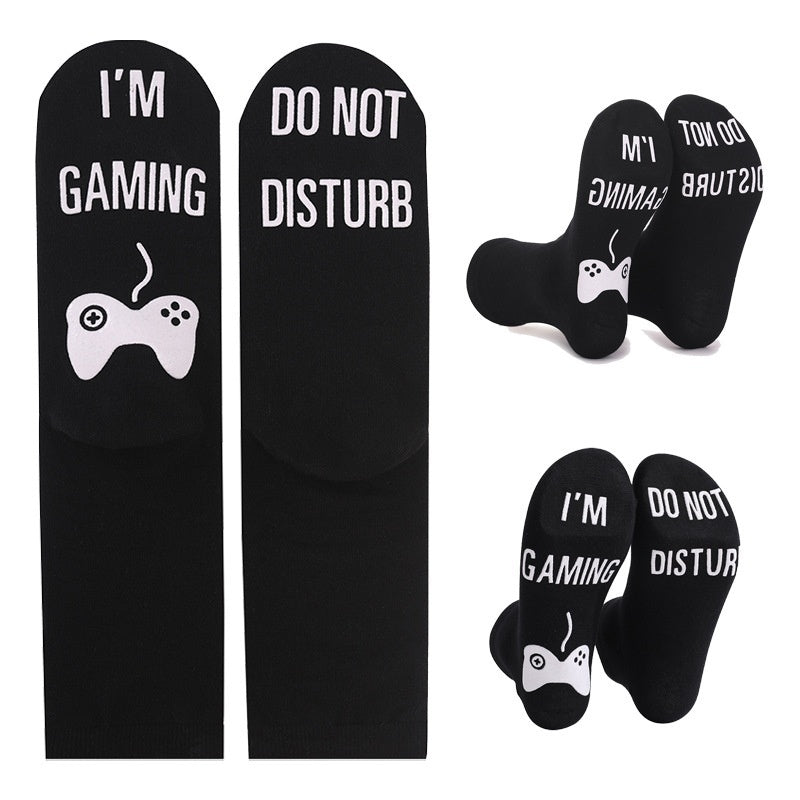 🧵 Men’s Pure Cotton Socks – Letter Print Mid-Calf Socks