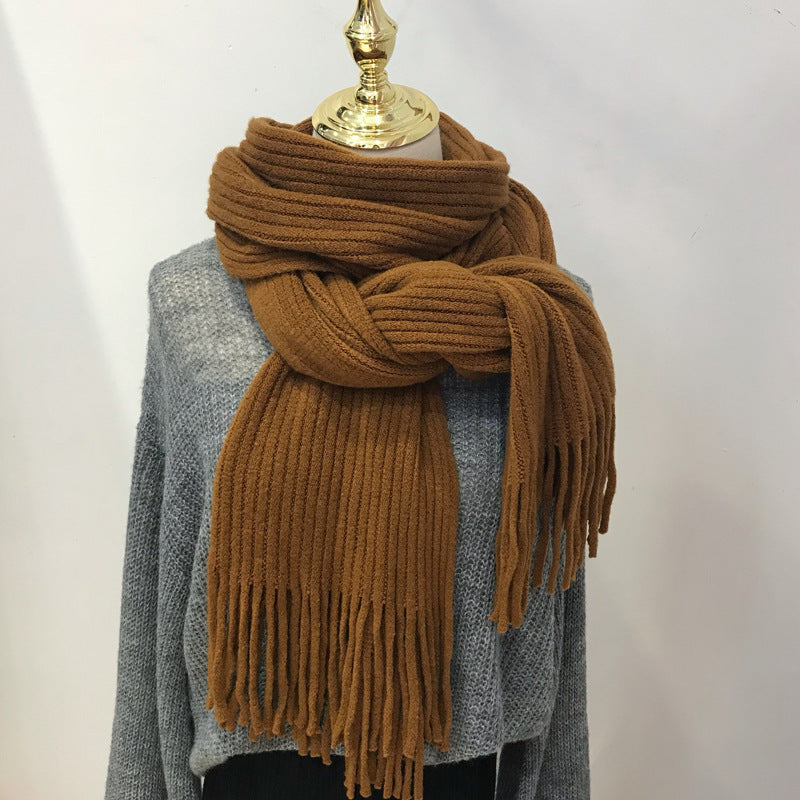 Winter Versatile Thickened Wool Scarf for Women – Soft Warm Tassel Shawl