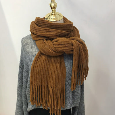 Winter Versatile Thickened Wool Scarf for Women – Soft Warm Tassel Shawl