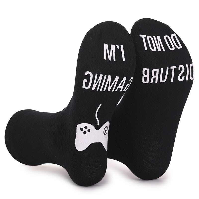 🧵 Men’s Pure Cotton Socks – Letter Print Mid-Calf Socks