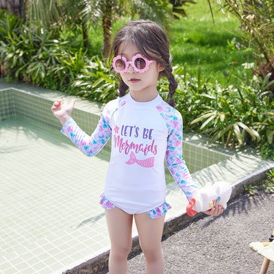 🌊 Children's Swimsuit New Cute One-piece Long Sleeves Sunscreen Swimwear