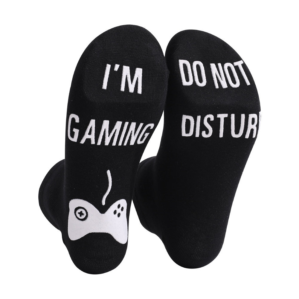 🧵 Men’s Pure Cotton Socks – Letter Print Mid-Calf Socks
