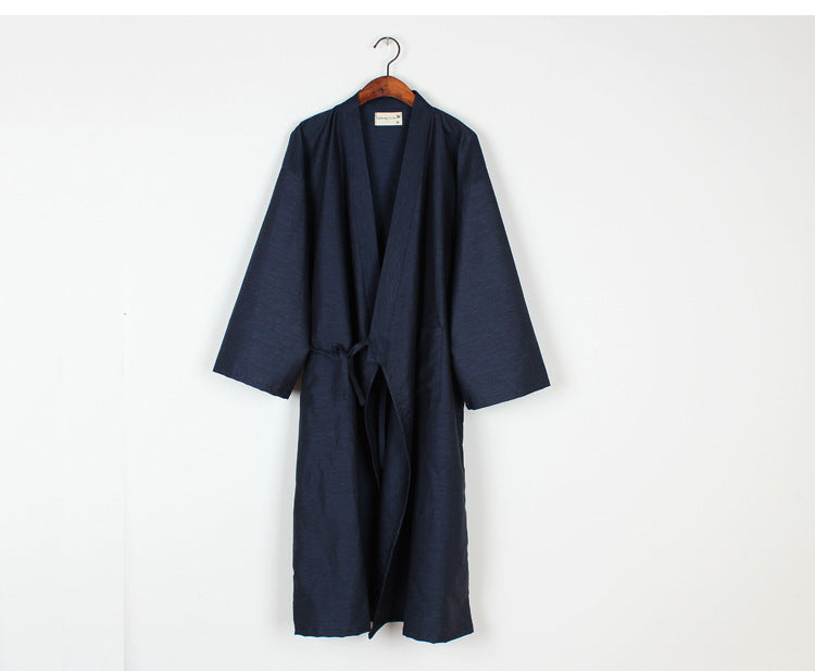 🌙 Men’s Woven Cotton Nightgown – Mid-Length Home Bathrobe