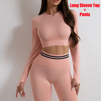 Seamless Yoga Pants & Long Sleeve Tops – Butt Lifting Slim Fit Sportswear Set