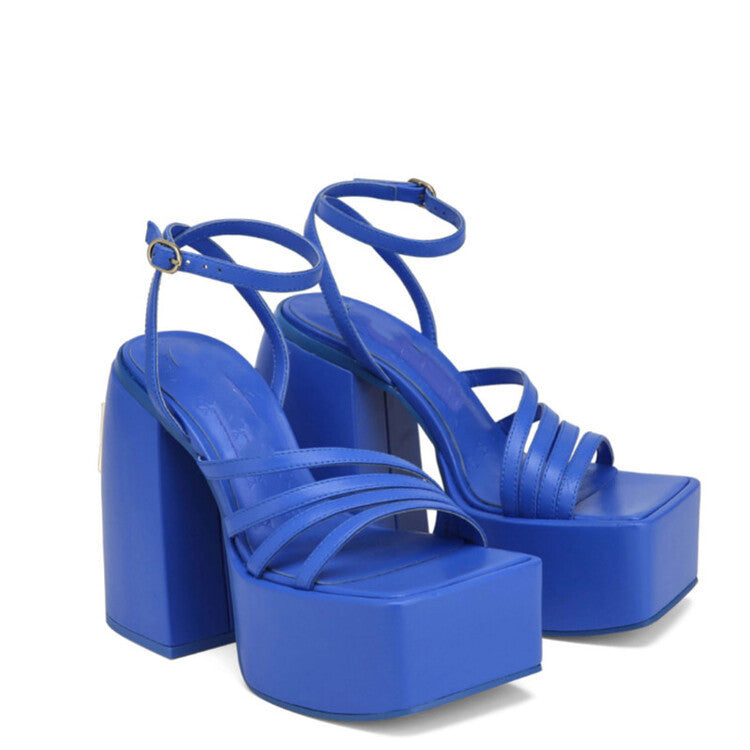 👠 Square Toe Platform Chunky High Heel Sandals