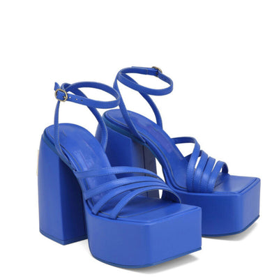 👠 Square Toe Platform Chunky High Heel Sandals