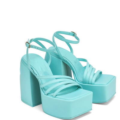 👠 Square Toe Platform Chunky High Heel Sandals