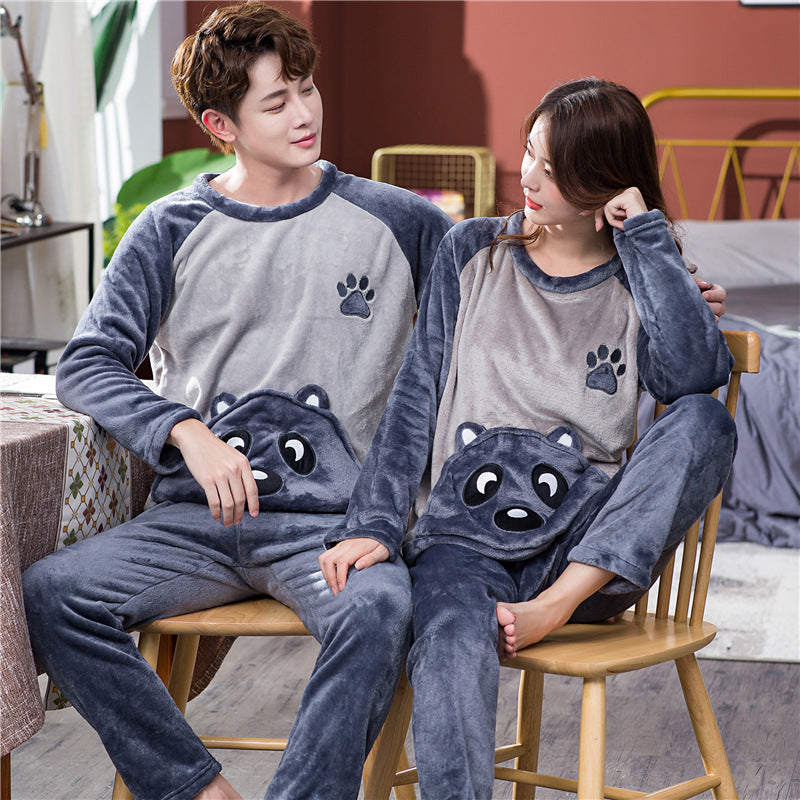 💕 Female Spring, Autumn, Winter Coral Plush Couple Nightwear