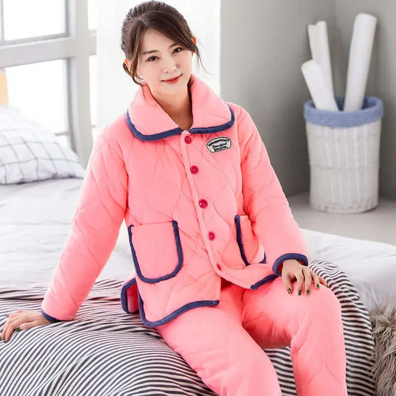 Winter Pajama Set Women – Thick 3-Layer Sleepwear