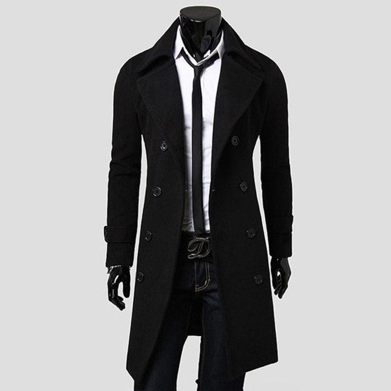 🧥 Men’s Trench Coat – Classic Lapel Double-Breasted Coat
