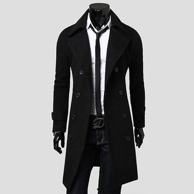 🧥 Men’s Trench Coat – Classic Lapel Double-Breasted Coat