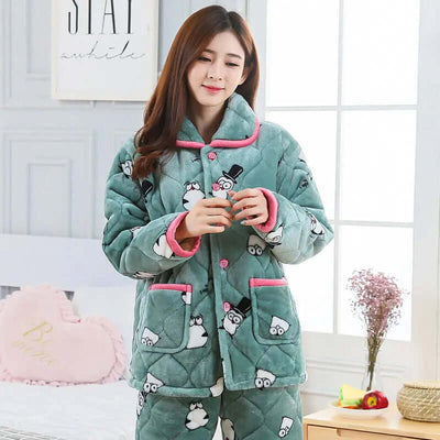 Winter Pajama Set Women – Thick 3-Layer Sleepwear