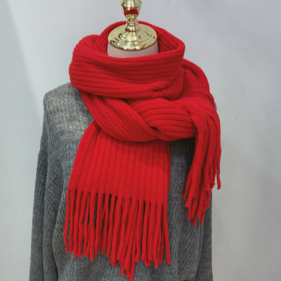 Winter Versatile Thickened Wool Scarf for Women – Soft Warm Tassel Shawl