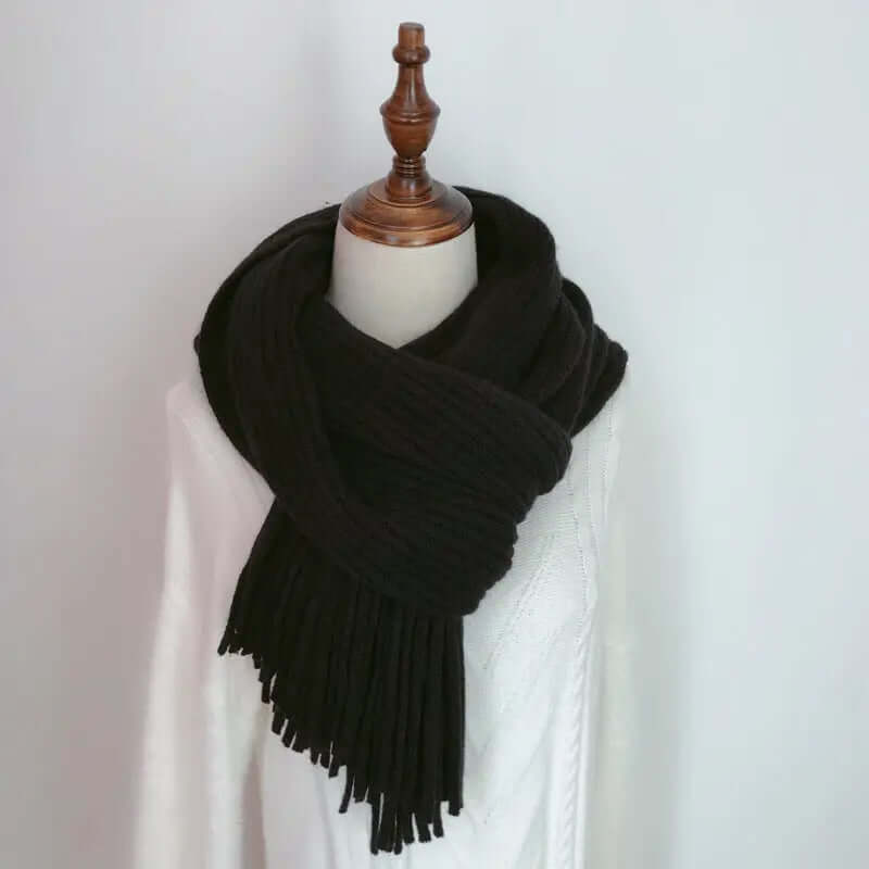 Winter Versatile Thickened Wool Scarf for Women – Soft Warm Tassel Shawl