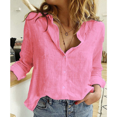 👚 Loose Button Lapel Cardigan Top – Women’s Long Sleeve Blouse