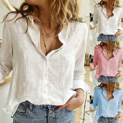 👚 Loose Button Lapel Cardigan Top – Women’s Long Sleeve Blouse