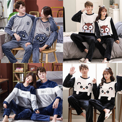 💕 Female Spring, Autumn, Winter Coral Plush Couple Nightwear