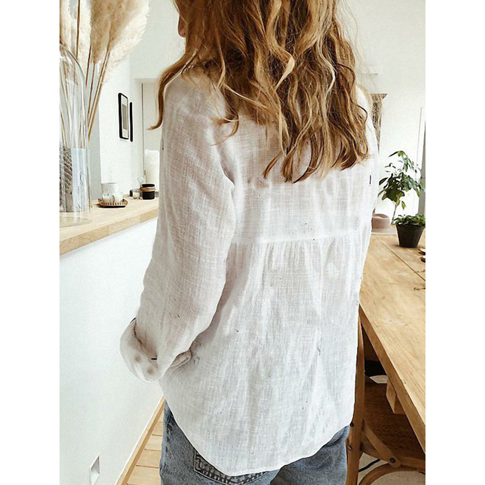 👚 Loose Button Lapel Cardigan Top – Women’s Long Sleeve Blouse