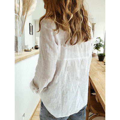 👚 Loose Button Lapel Cardigan Top – Women’s Long Sleeve Blouse