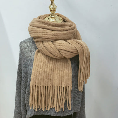 Winter Versatile Thickened Wool Scarf for Women – Soft Warm Tassel Shawl