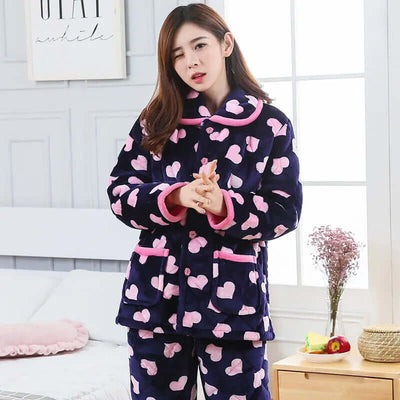 Winter Pajama Set Women – Thick 3-Layer Sleepwear