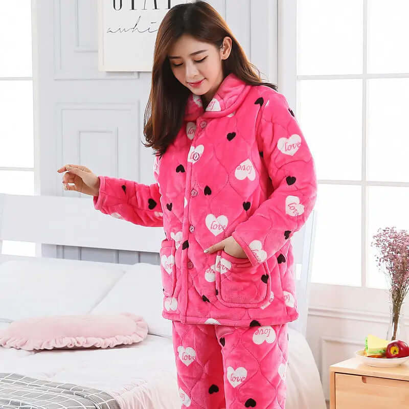 Winter Pajama Set Women – Thick 3-Layer Sleepwear