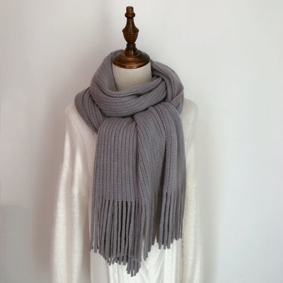 Winter Versatile Thickened Wool Scarf for Women – Soft Warm Tassel Shawl