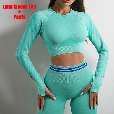 Seamless Yoga Pants & Long Sleeve Tops – Butt Lifting Slim Fit Sportswear Set