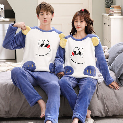 💕 Female Spring, Autumn, Winter Coral Plush Couple Nightwear
