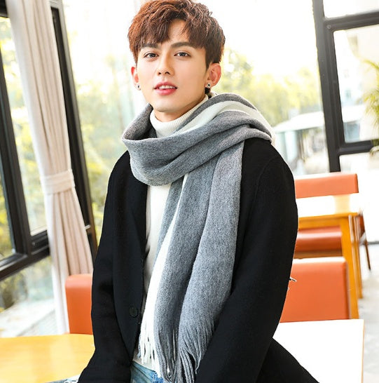 🧵 Men’s Color-Block Wool Scarf – Stylish & Warm