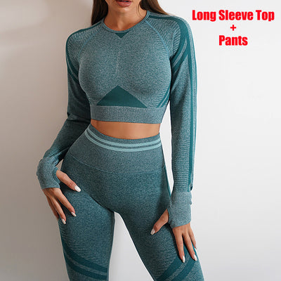 Seamless Yoga Pants & Long Sleeve Tops – Butt Lifting Slim Fit Sportswear Set