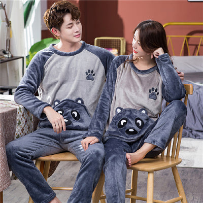 💕 Female Spring, Autumn, Winter Coral Plush Couple Nightwear