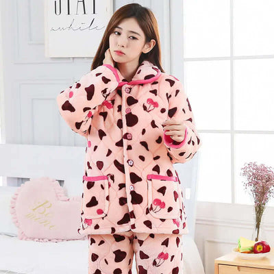 Winter Pajama Set Women – Thick 3-Layer Sleepwear