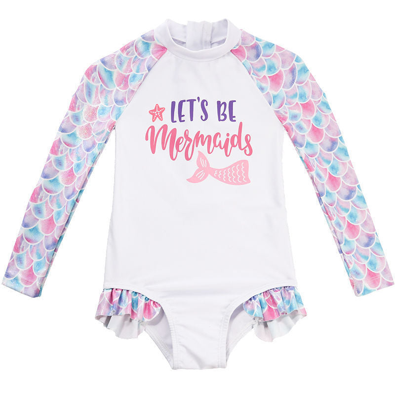 🌊 Children's Swimsuit New Cute One-piece Long Sleeves Sunscreen Swimwear