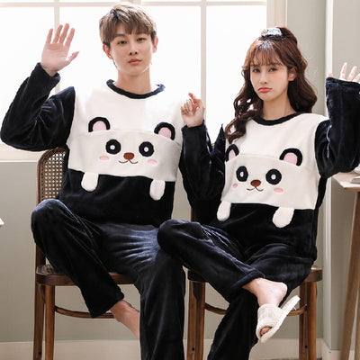 💕 Female Spring, Autumn, Winter Coral Plush Couple Nightwear